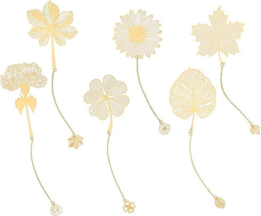 6er-Pack Metall-Lesezeichen mit Kette, goldene Hohlform