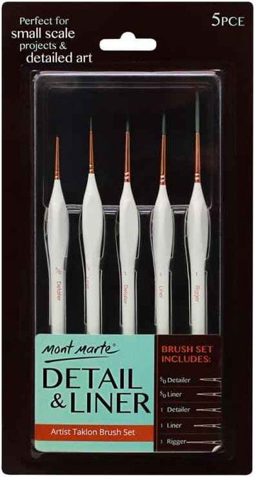 Mont Marte 5-teiliges detailliertes Liner Artist Taklon-Pinselset