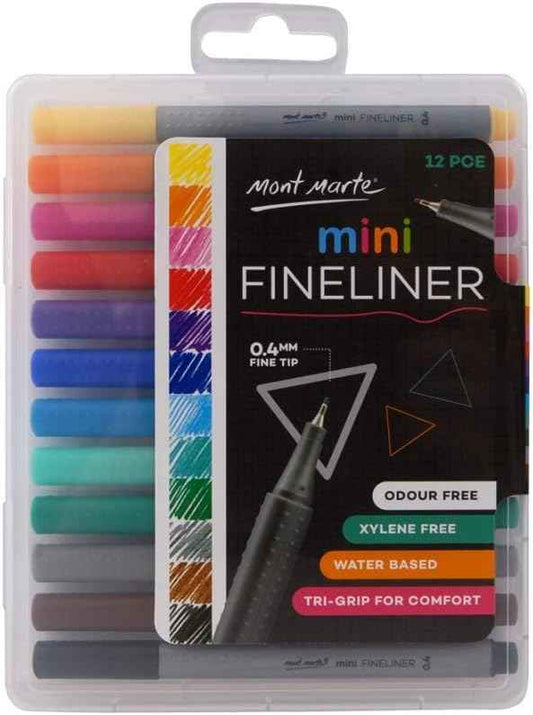 Mont Marte Mini Fineliner 12-teiliges Set, Tri Grip, geruchsfrei