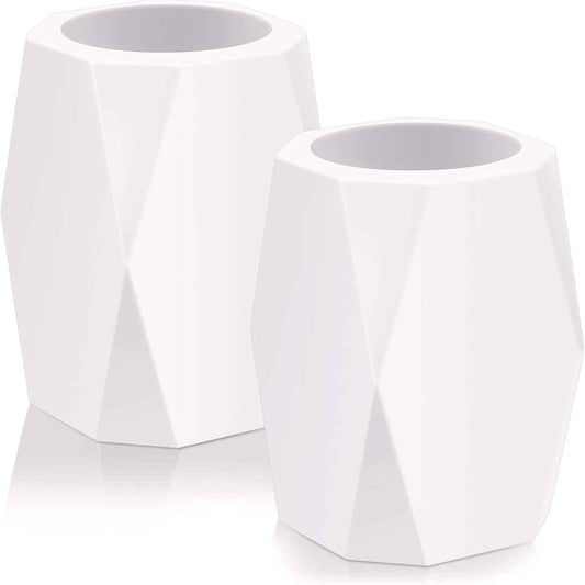 2 Pieces Silicone Pencil Holder for Desk,Geometric Makeup Brush Holder White