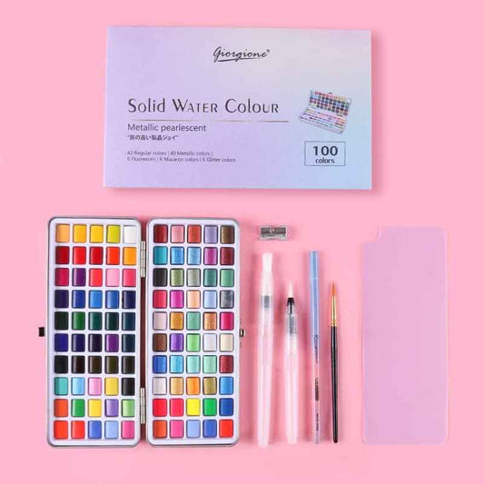 GIORGIONE 100 festes Aquarellfarben-Set mit Wasserpinselstift