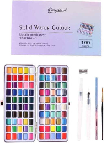 GIORGIONE 100 ensemble de peinture aquarelle solide avec stylo pinceau à eau