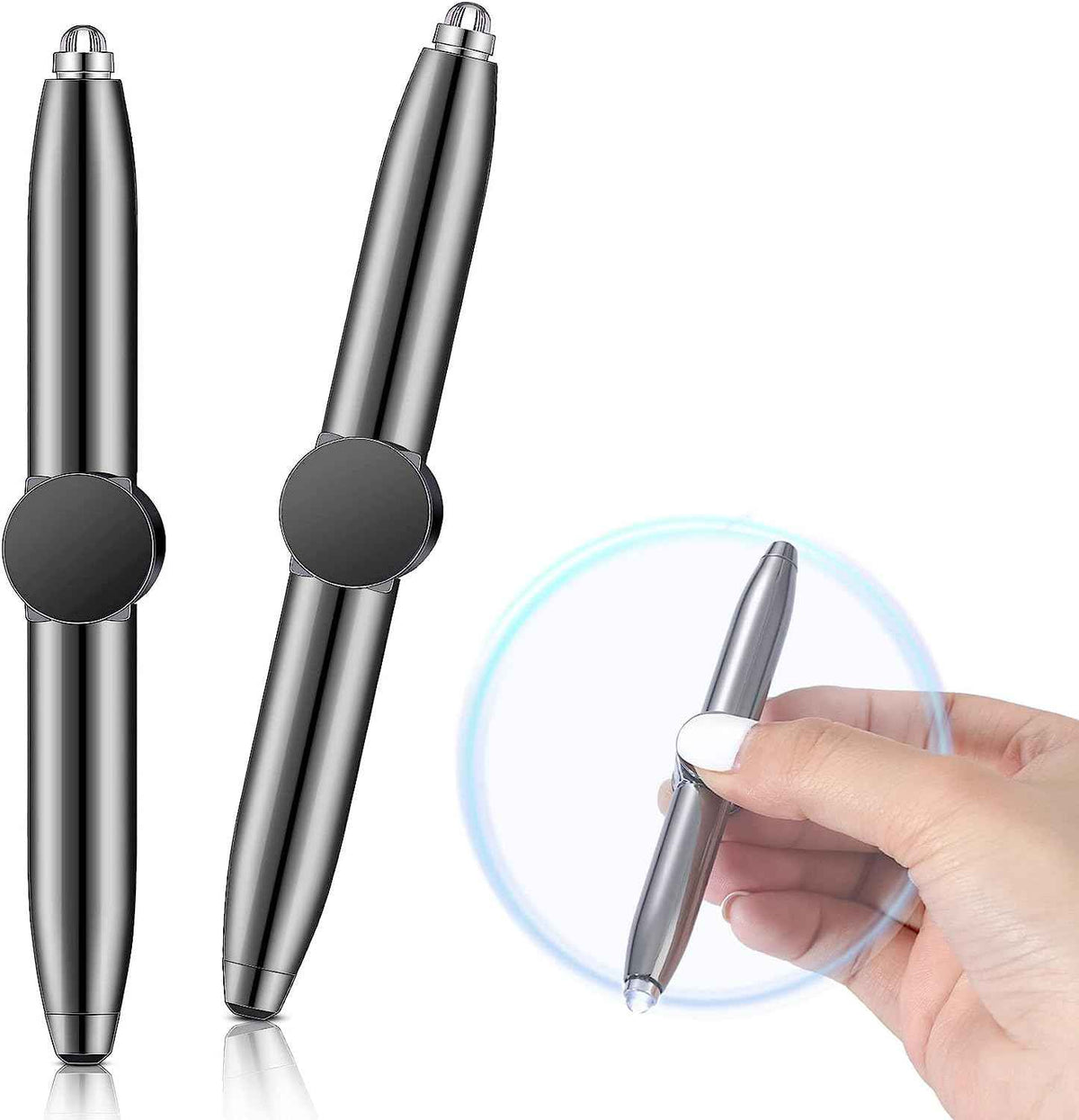 2Pcs Fidget Spinning Pen with LED Light Stress Reducer Ballpoint Pen Black