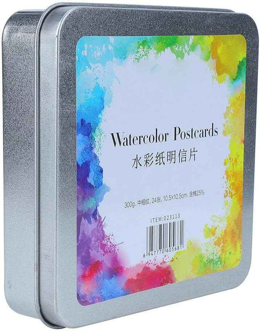 Aquarell-Postkarten, Bastelbedarf aus Papier (quadratische Blechdose, 24 Blatt)