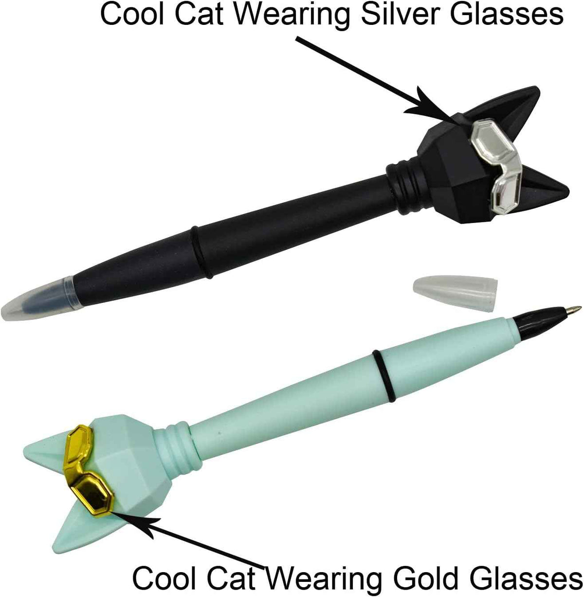 12 stuks schattige kat balpennen cartoon dragen gouden zilveren bril
