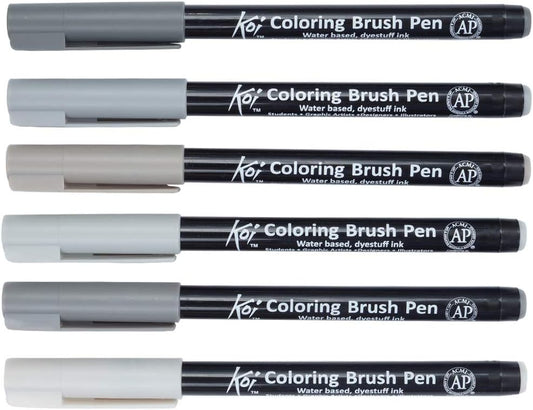 SAKURA Koi Coloring Brush Pen Set 6 graue Stifte