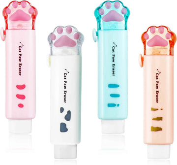 Gommes rétractables en forme de patte de chat, 4 pièces, en caoutchouc
