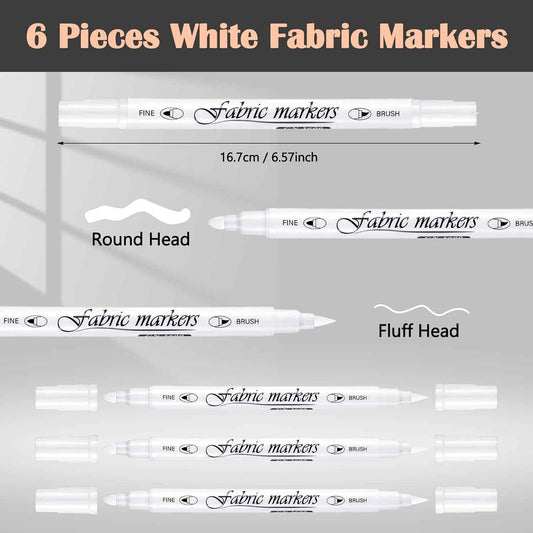 Guangna 6Pcs Fabric Markers Double Ended White Black Color