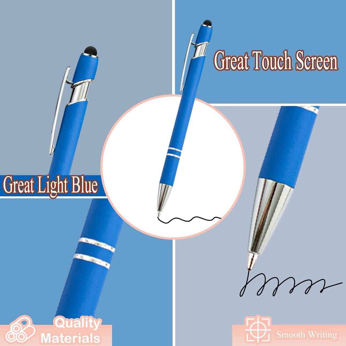 12 Pack Rainbow Rubberized Soft Touch Ballpoint Pen with Stylus Tip