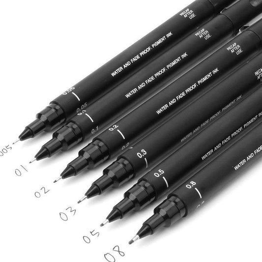 Technische Fineliner-Zeichenstifte von Uni Pin, 6 Spitzengrößen, schwarze Tinte