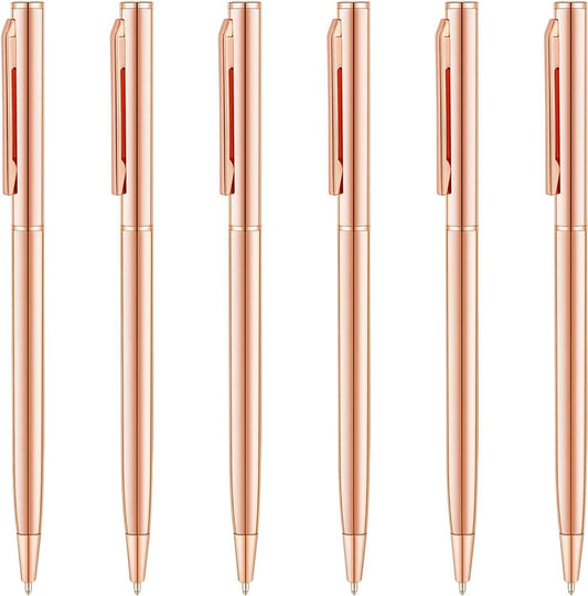 Schlanke, einziehbare Kugelschreiber in Roségold, 6er-Pack