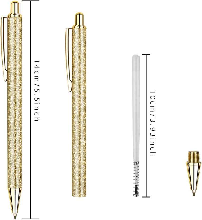 12 stk Glitter kulepenner, metall uttrekkbare journaling penner