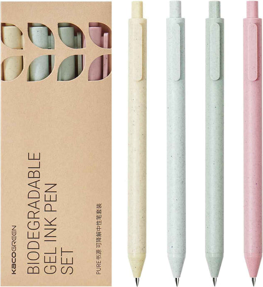 Biologisch abbaubares Gel-Tintenstift-Set von Kaco mit schwarzer Tinte, 4er-Pack