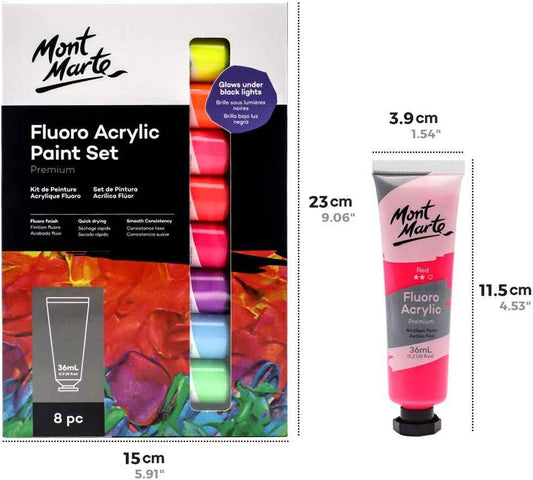 Mont Marte Fluor-Acrylfarben-Set, 8 Farben, 36 ml Tube