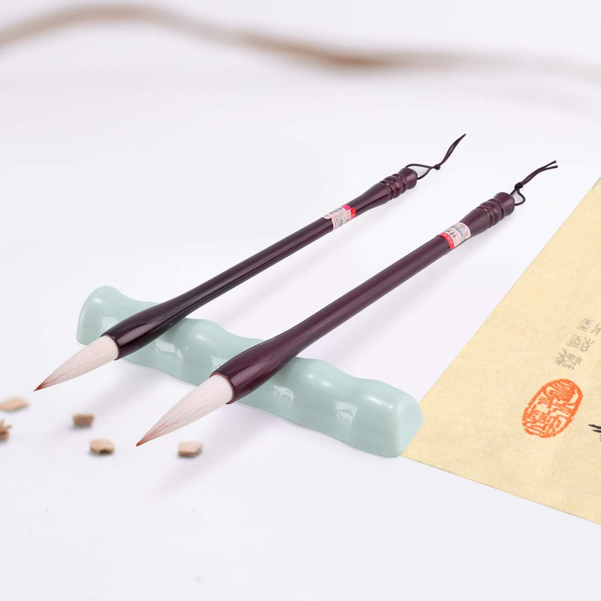 Chinese kalligrafie presse-papier, 2 stuks imitatie jade borstelsteunhouder