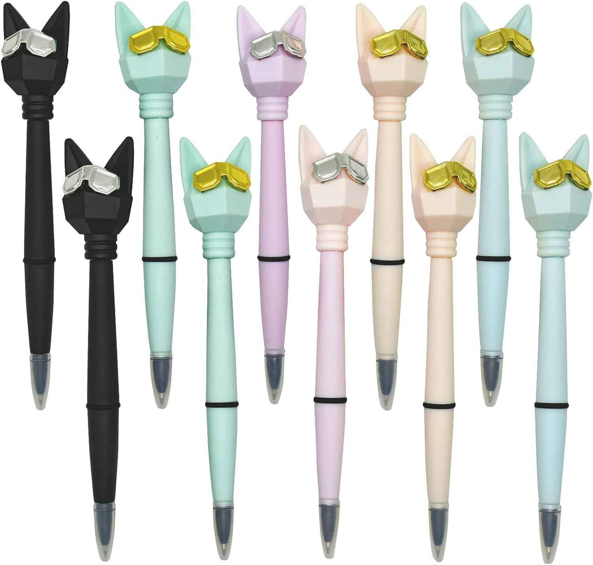 12 stuks schattige kat balpennen cartoon dragen gouden zilveren bril