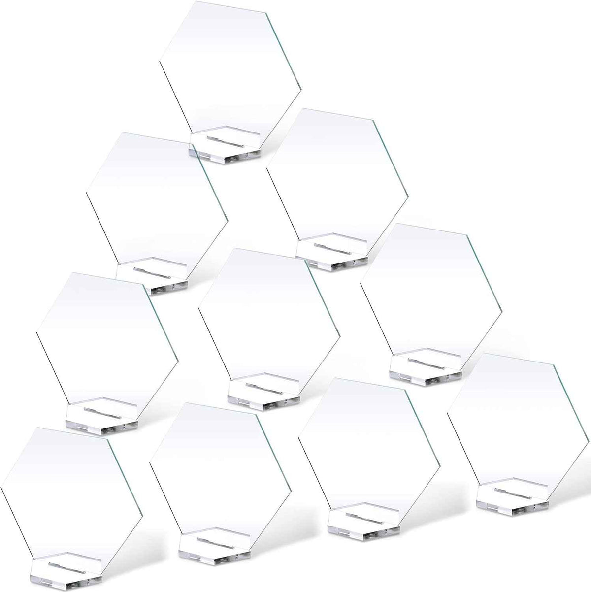 Sublimatie DIY acryl zeshoekige tafelplaatskaart met houder, 10 stuks