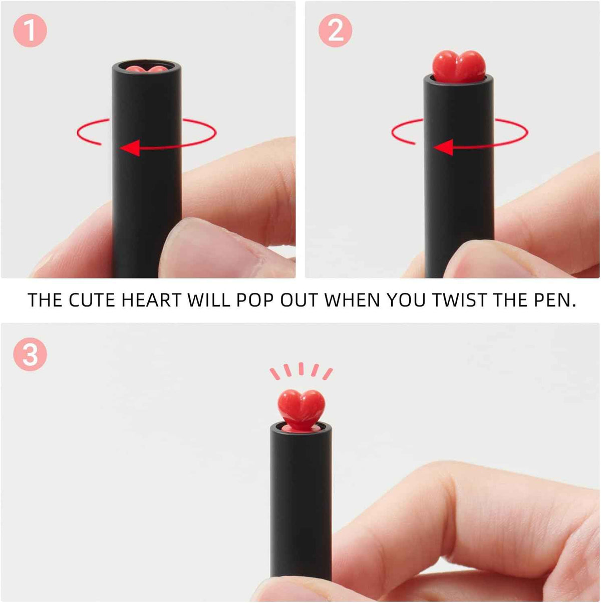 Kaco FIRST Gel Ink Pens Cute Heart with Extra 4 Black Refills (2 Black)