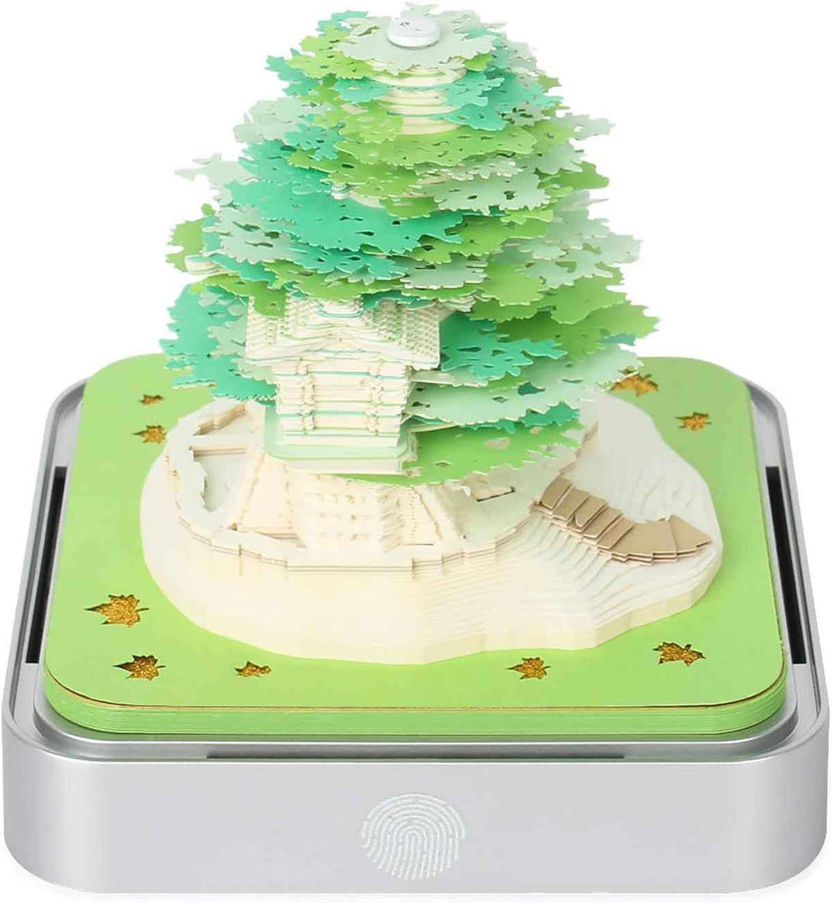 2026 Desk Calendar With LED Lights Sakura Tree House Pink Green Green Tree Calendar