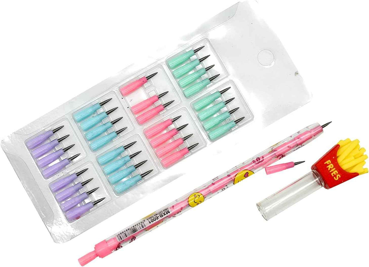 12PCS Food Stackable Pencils Hamburger Ice Cream Cola with 64 Refills