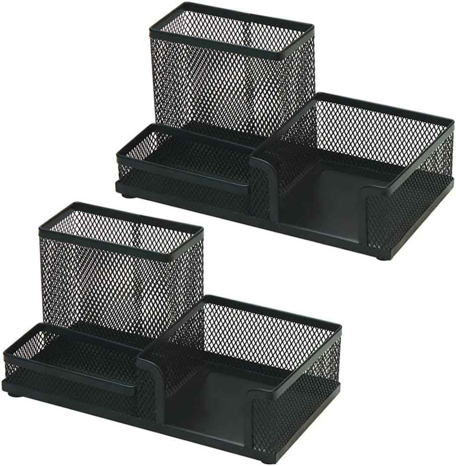 Comix Mesh Pen Pencil Holder with Post It Note Holders Desk Organizer 2 Pack