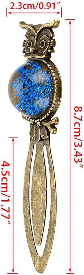 6 Metall-Lesezeichen-Clips, Vintage-Eulen-Lesezeichen-Lineal mit getrockneter Blume