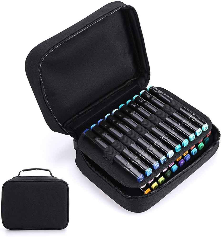 Estuche de transporte para marcadores artísticos con 40 ranuras, organizador de lápices labiales, color negro