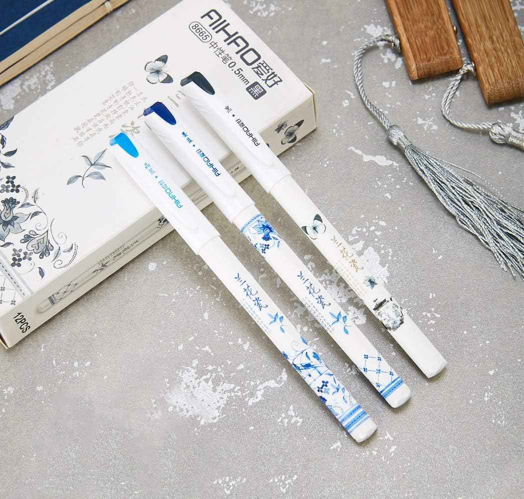 Długopisy żelowe AIHAO Orchid Porcelain Pattern 0,5 mm Fine Point, 12 szt
