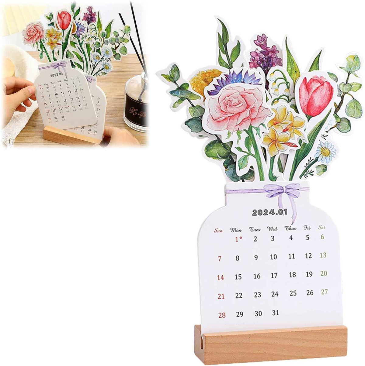 2026 Bloomy Flowers Desk Calendar Monthly Planner Vase Shaped