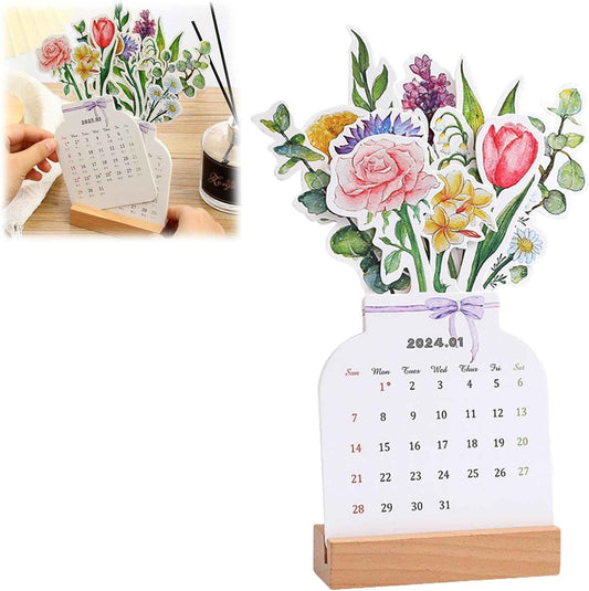 2024 Bloomy Flowers Schreibtischkalender Monatsplaner in Vasenform