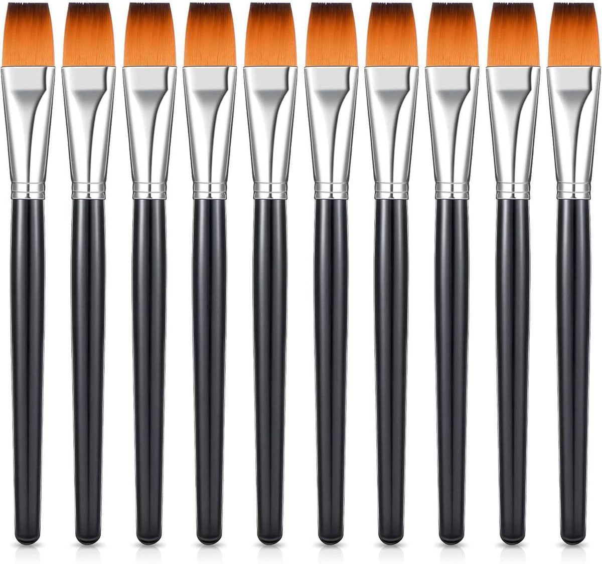 10 Pieces 3/4 Inch Flat Acrylic Paint Brushes for Kid Adult Black