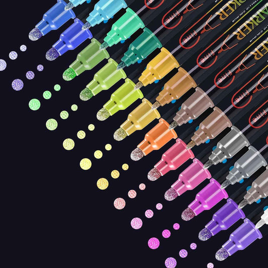 Guangna Rotuladores gemelos de pintura metálica de 24 colores con punto y punta fina