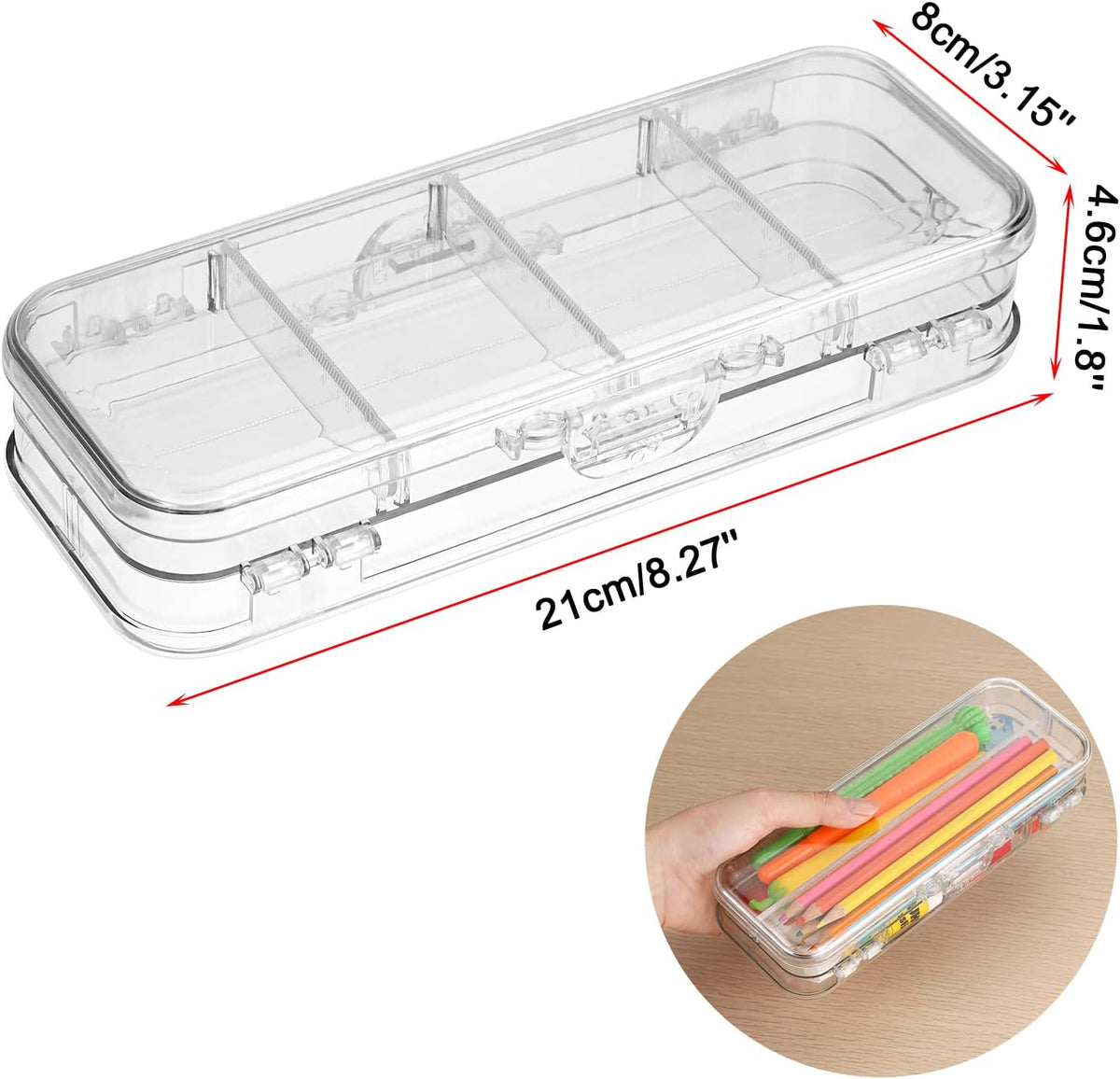Estuche para lápices de dos pisos Caja de papelería de plástico transparente