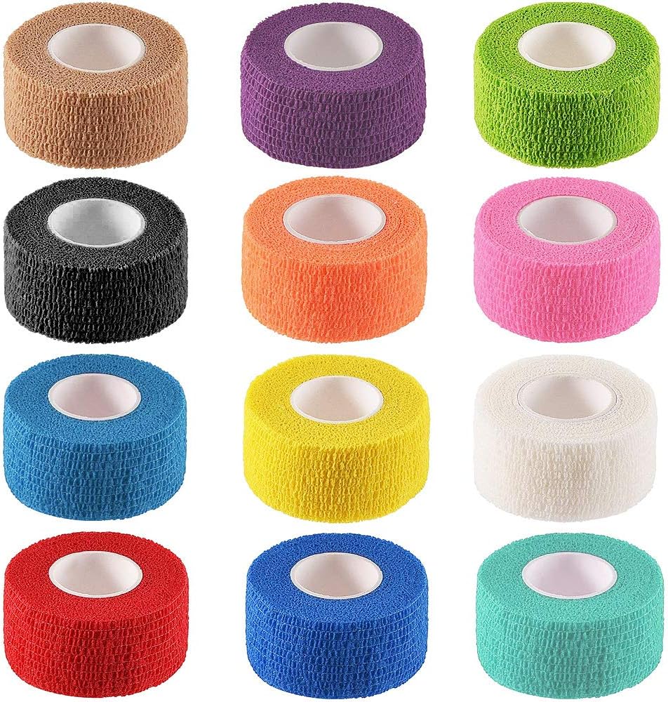 12 kleuren zelfklevende verbandverpakking voor vingernagelbeschermer, 2,5 cm x 4,5 m / 1 "x 5yd