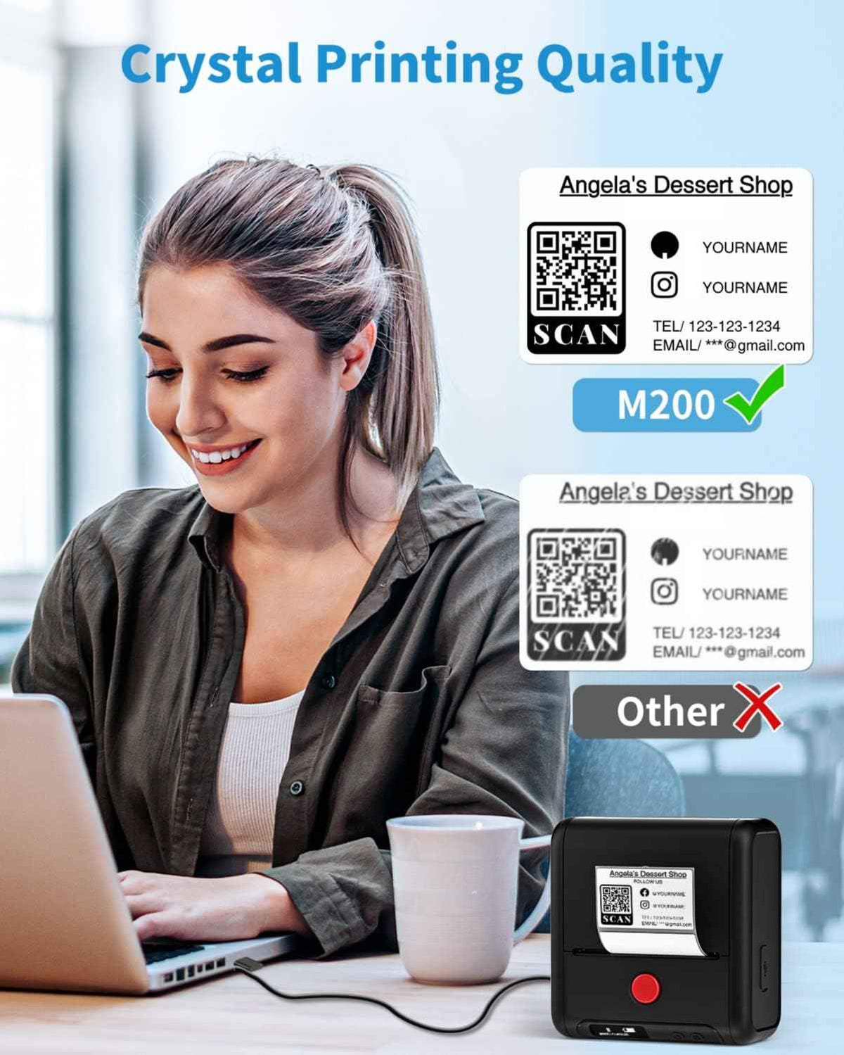 Phomemo M200 etikettmaskin, Bluetooth termisk etikettskriver (Type-C lader)