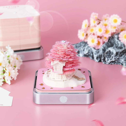 Tischkalender 2024 mit LED-Lichtern, Sakura-Baumhaus, Rosa, Grün