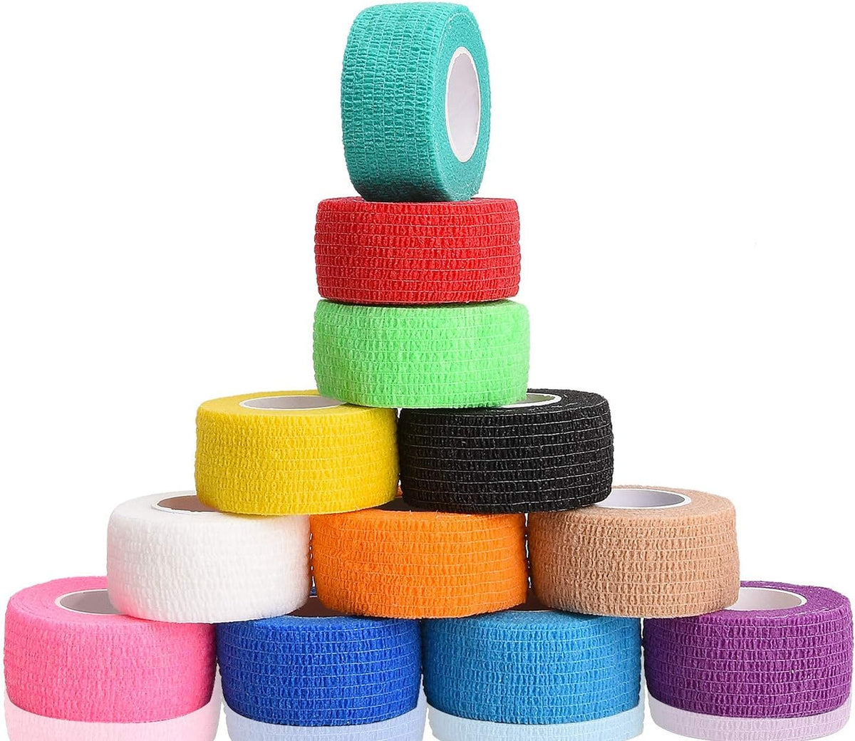 12 kleuren zelfklevende verbandverpakking voor vingernagelbeschermer, 2,5 cm x 4,5 m / 1 "x 5yd