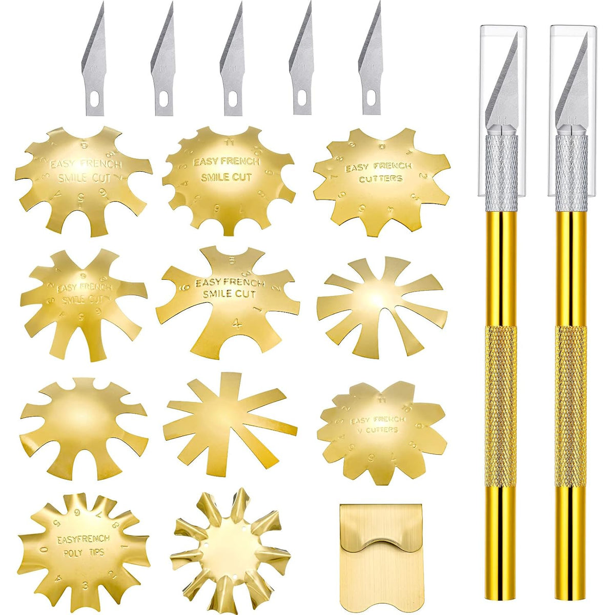 19Pcs French Nail Trimmer Set with Cutting Knife and Spare Blades Gold