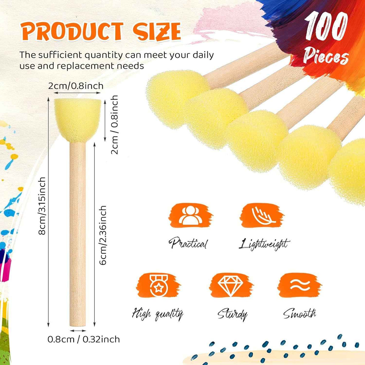 100Pcs Small Round Paint Sponge Foam Brush for Kids DIY Painting Crafts 0.8 Inch