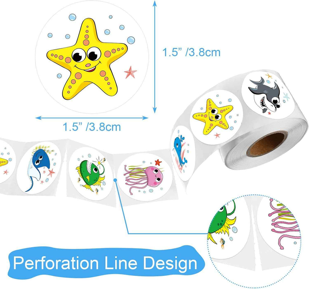 1000Pcs Round Sea Ocean Animal Stickers,1.5 Inch