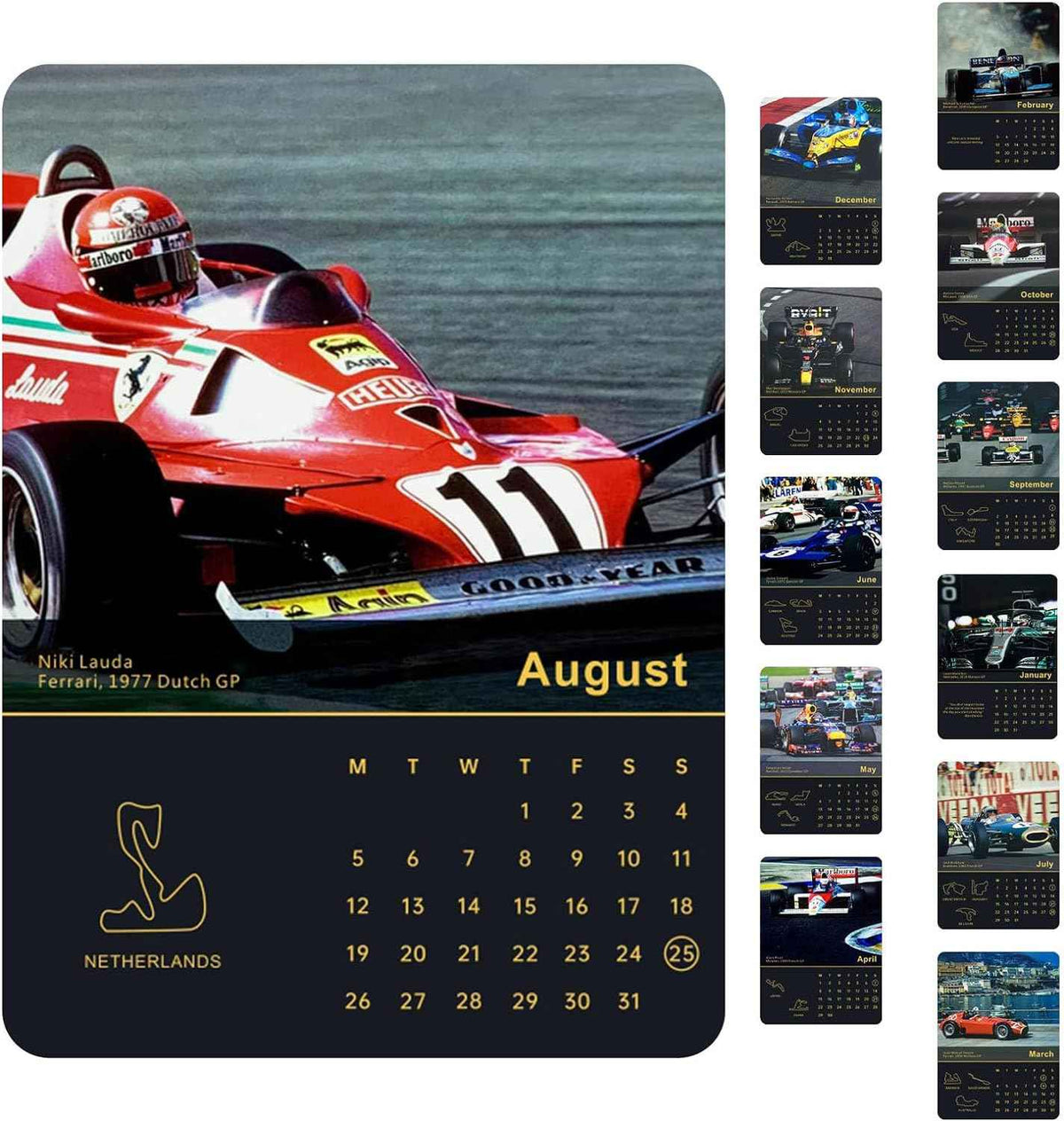 Calendrier mensuel mural de Formule 1 2024 pour les fans de F1