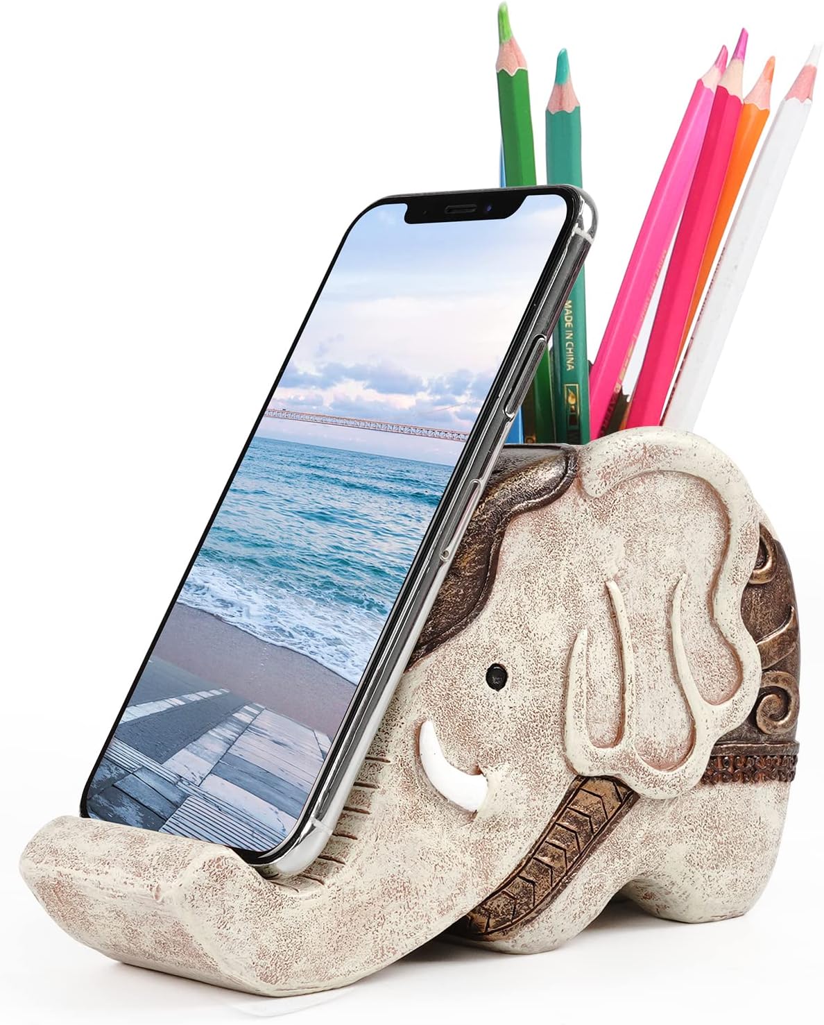 Portalápices de elefante con soporte para teléfono,Organizador de escritorio de oficina