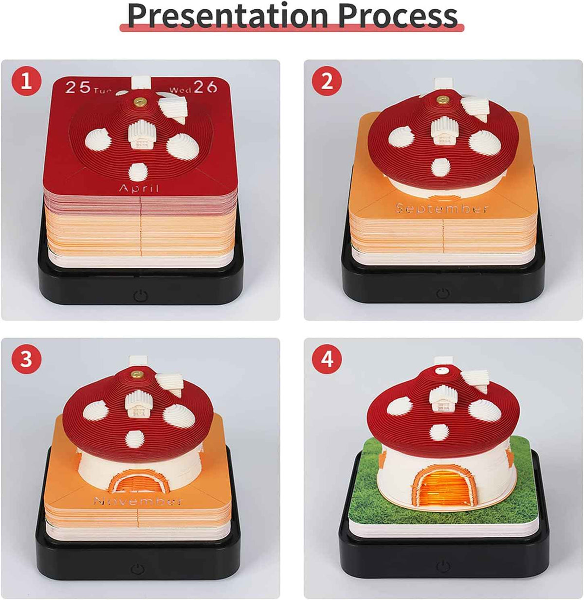 2026 Time Piece Mushroom Calendar Memo Pad with LED Lights
