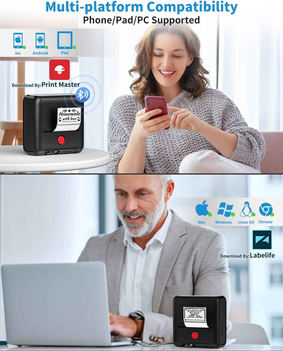 Phomemo M200 etikettmaskin, Bluetooth termisk etikettskriver (Type-C lader)