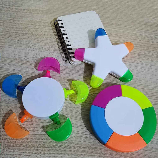 3-pack fluorescerande highlighters, kronblad, stjärnblomma, rund form