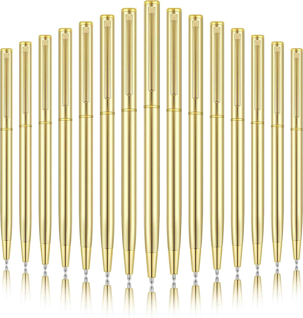 Guld Slim Metal Indragbara kulspetspennor Svart bläck 1 mm 15 Pack