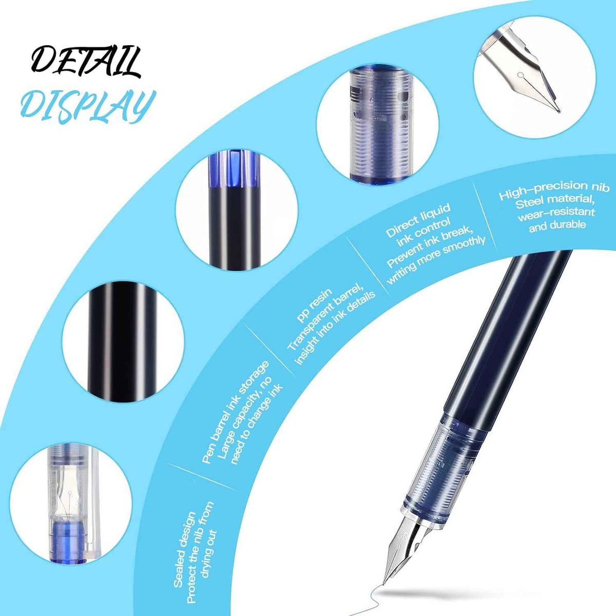 16 Pieces Colored Ink Disposable Fountain Pens Extra Fine Point Nib