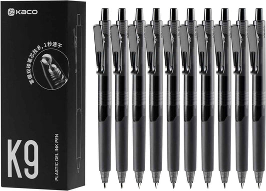 Kaco K9 einziehbare Gelstifte, schwarze Tinte, 0,5 mm feine Spitze, 10 Stück