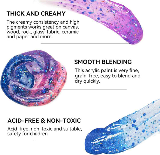 6 Acrylfarben-Künstlerzubehör-Set, 75-ml-Tuben, Flash-Farbe