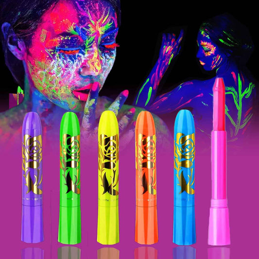6 im Schwarzlicht leuchtende UV-Gesichtsmalstift-Marker für Kinder